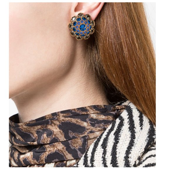 Versace Blue Crystal Embellished Clip-on Earrings - Picture 2 of 13